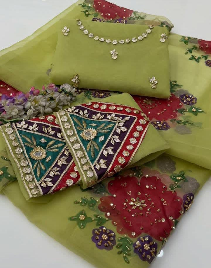 Organza Fabric Hand Embroidery 2Pc UnStitched Dress