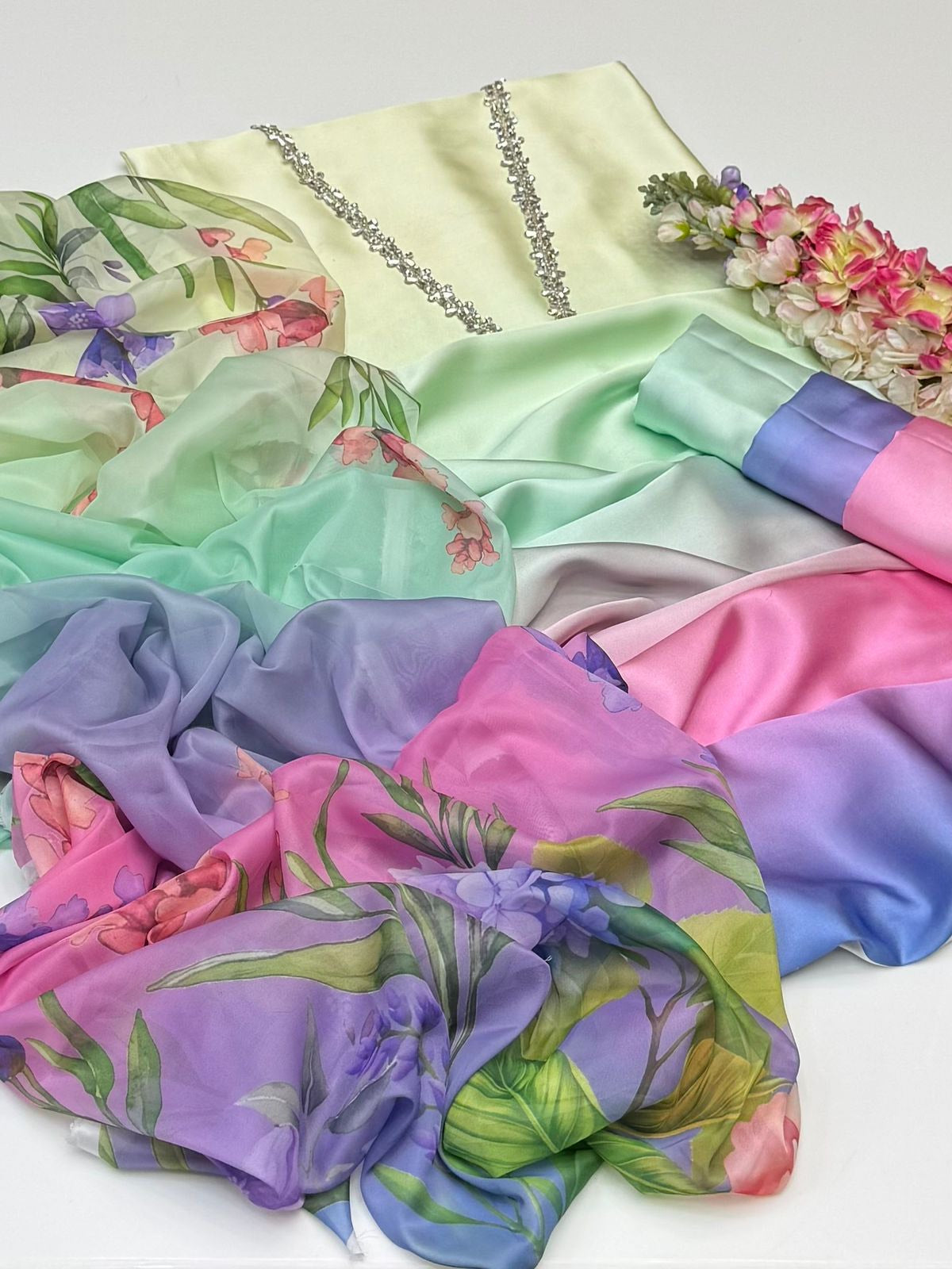 Digital Print & Stone Paste Work , 3Pc UnStitched Dress